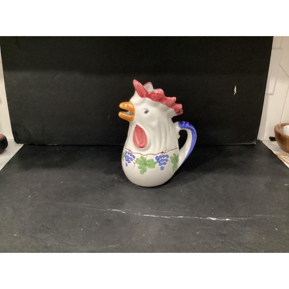 Giovanni Vietri Ceramic Chicken Pitcher Grapes Signed Italy V360 Art Pottery